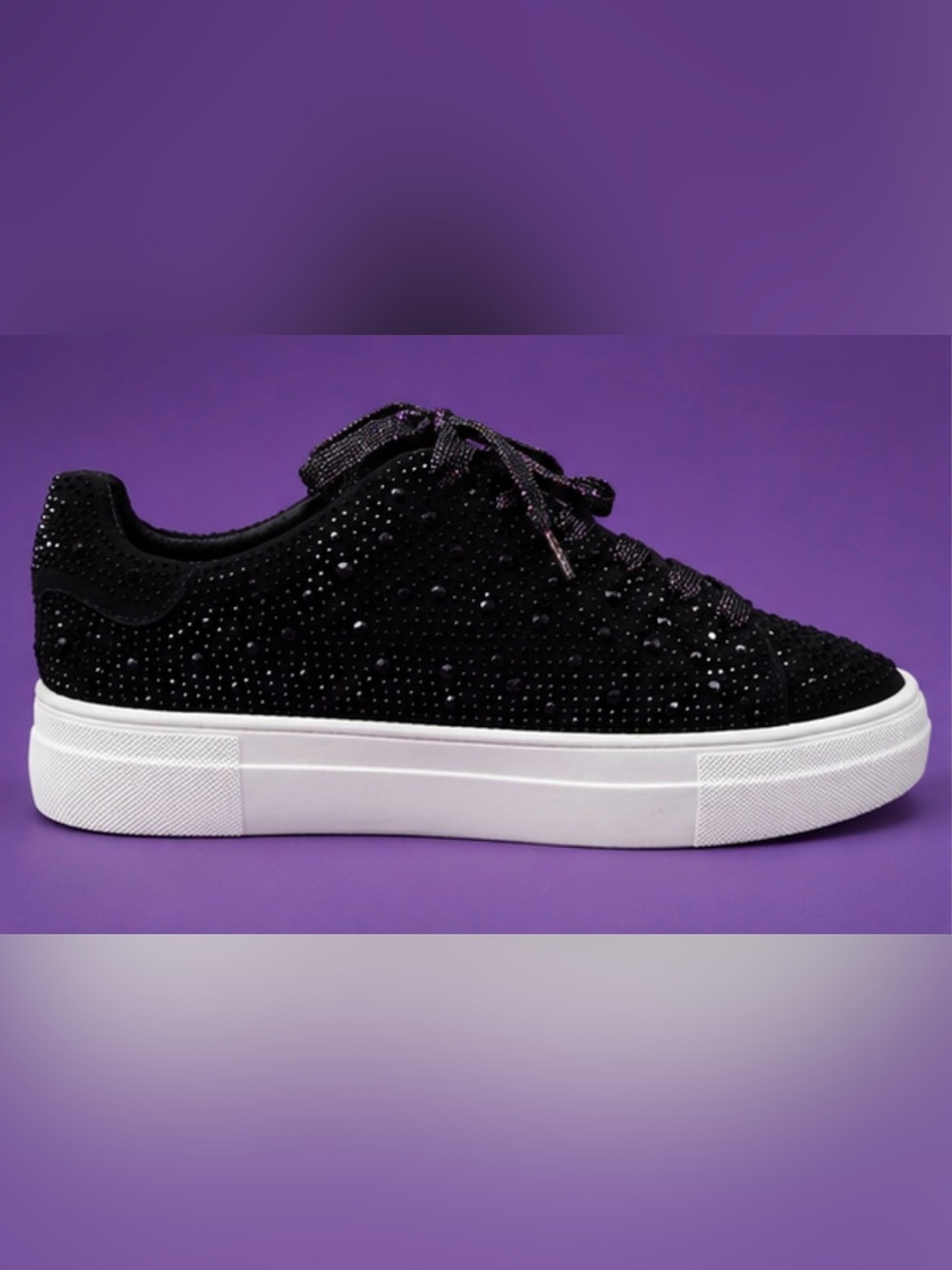 Black Rhinestone Crystal Platform LaceUp Sneakers with glittery laces size 9-9.5 - Picture 5 of 8